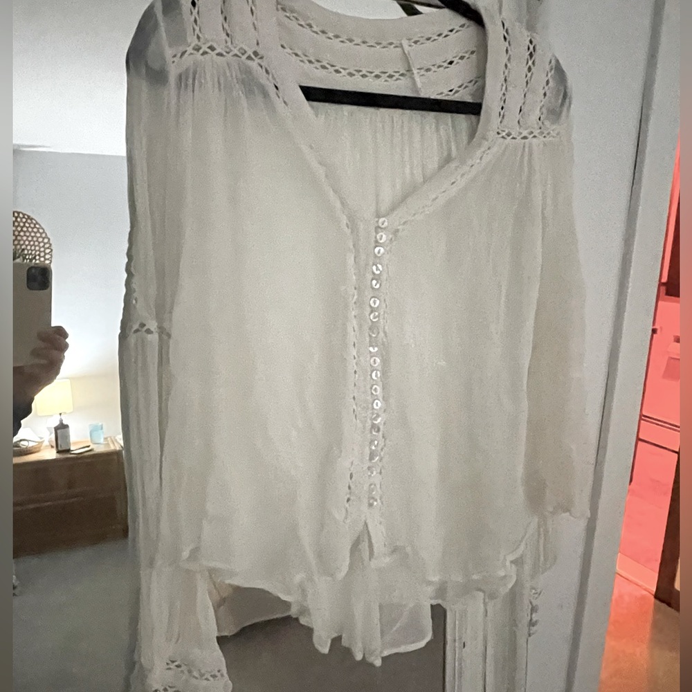Sheer free people too with pearl buttons
